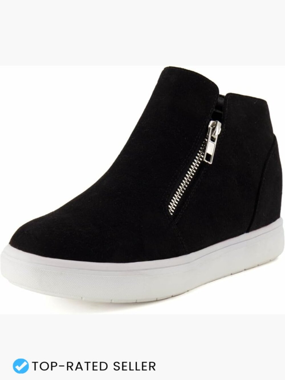 Hidden Wedge Sneakers High Top Zip Casual Walking Shoes Vegan Suede Cushioned